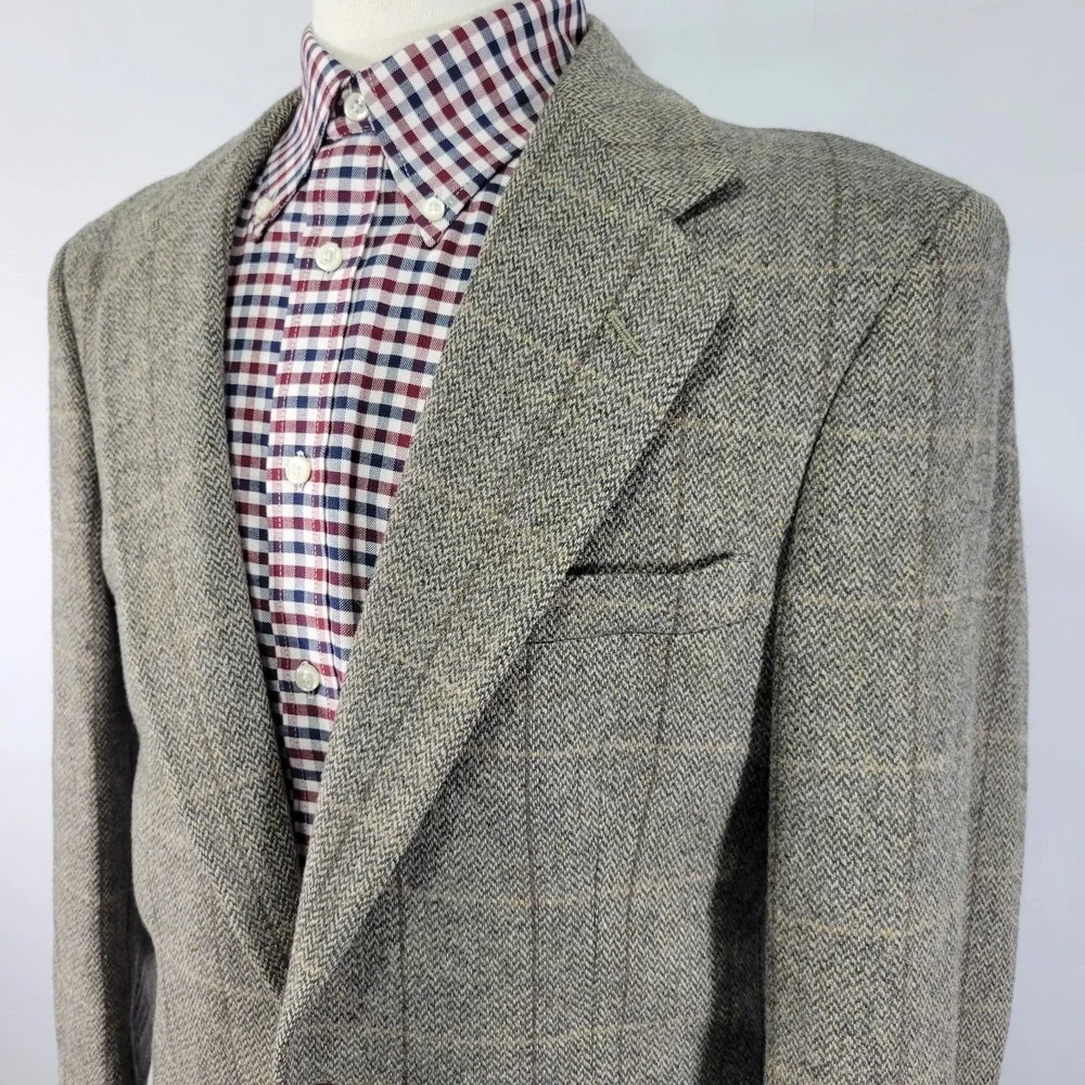 Men's Tweed Style Sport Coat Blazer‎ Two Button Herringbone Plaid Wool Size 40R